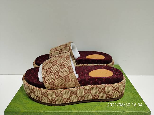 Gucci GG Supreme Platform Sandal Dark Red (Women's) 573018KQW008366 - 1