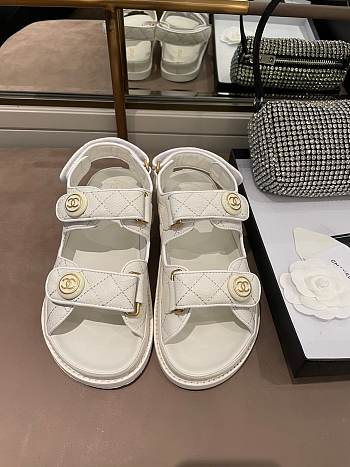 Chanel Lady Sandal Logo Gold White 