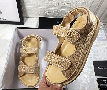 Chanel Lady Sandal Logo Gold Biege