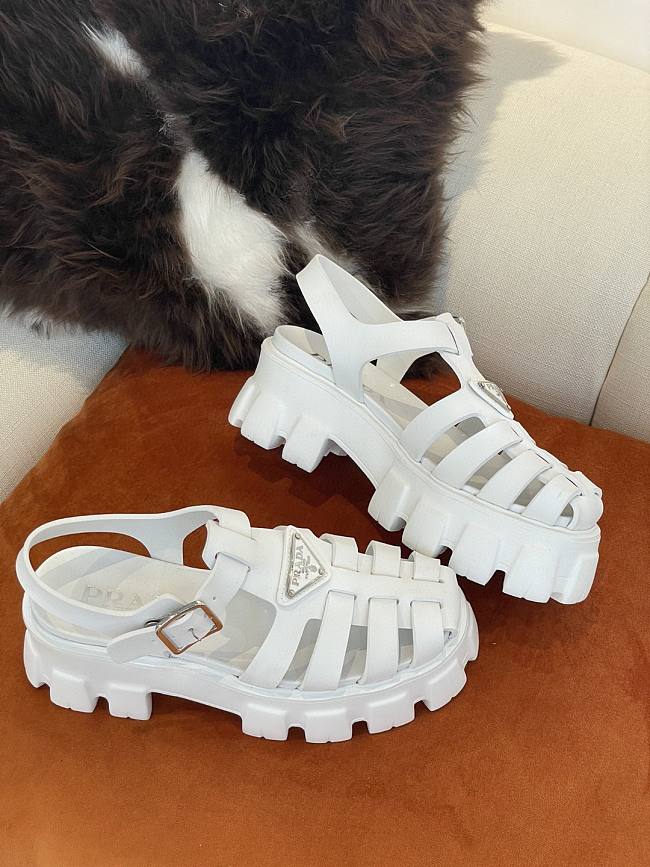 PRADA Foam Triangle Logo Sandals White - 1
