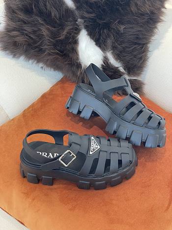 PRADA Foam Triangle Logo Sandals Blue