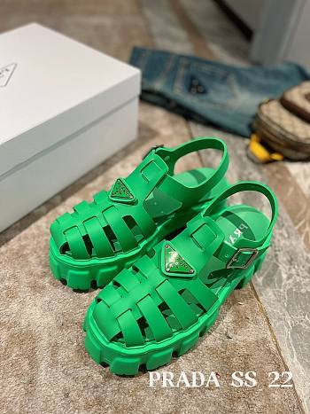 PRADA Foam Triangle Logo Sandals Green