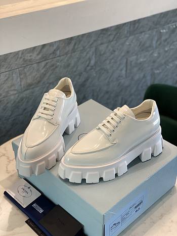 Prada Monolith Pointy Laces Leather Loafers White