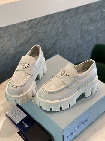 Prada Monolith Brushed Leather Loafers White