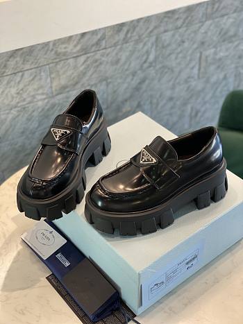 Prada Monolith Brushed Leather Loafers Black 