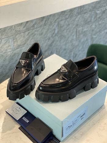Prada Monolith Pointy Leather Loafers Black