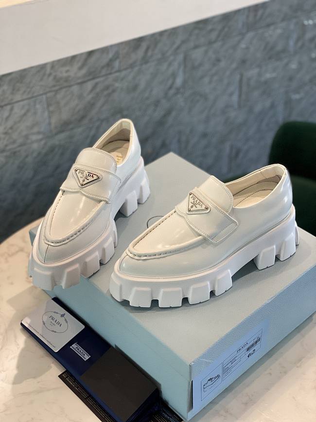 Prada Monolith Pointy Leather Loafers White - 1