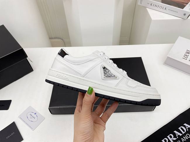 Prada Downtown Perforated Leather Low White Black Back - 1