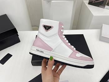 Prada Downtown Perforated Leather High Top White Pink 