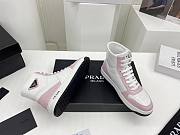 Prada Downtown Perforated Leather High Top White Pink  - 3