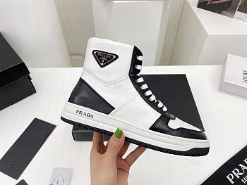 Prada Downtown Perforated Leather High Top Black White