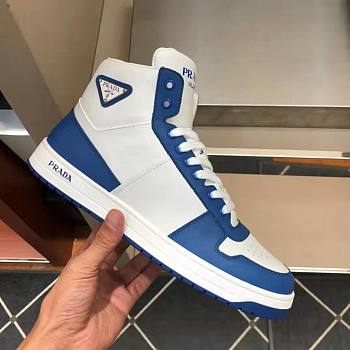 Prada Downtown Perforated Leather High Top Blue White