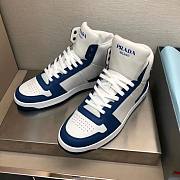 Prada Downtown Perforated Leather High Top Blue White - 3