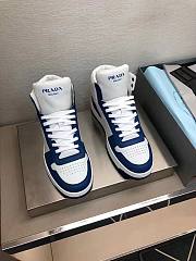 Prada Downtown Perforated Leather High Top Blue White - 2