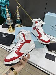 Prada Downtown Perforated Leather High Top Red White  - 3