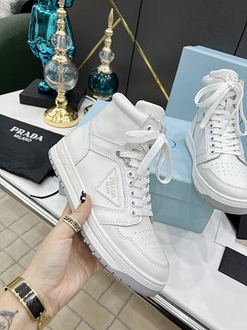 Prada Downtown Perforated Leather High White Grey Soles