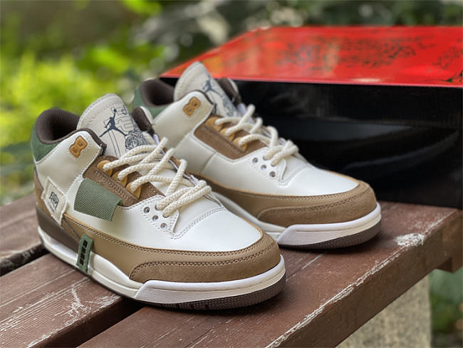 brown and white jordan 3