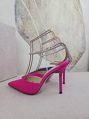 Jimmy Choo Saeda 100 Fuchsia Satin Pink Pumps with Crystal Embellishment - 6