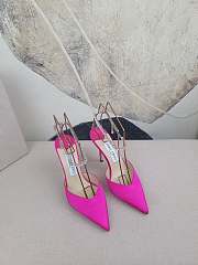 Jimmy Choo Saeda 100 Fuchsia Satin Pink Pumps with Crystal Embellishment - 3
