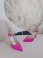 Jimmy Choo Saeda 100 Fuchsia Satin Pink Pumps with Crystal Embellishment - 2