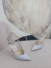 Jimmy Choo Saeda 100 Platinum Ice Dusty Glitter Pumps with Crystal Embellishment - 2