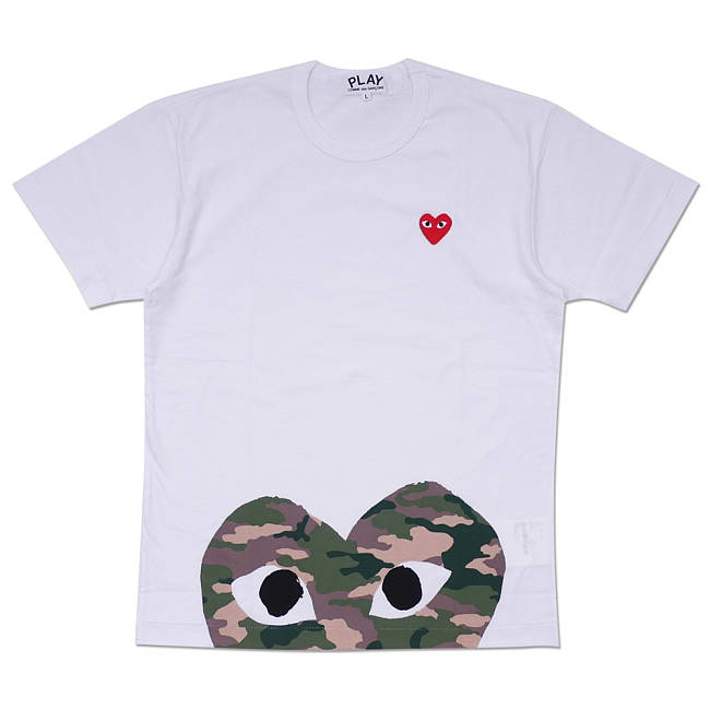 CDG Play Camouflage Heart Shape Logo Printing Short Sleeve White AZ-T243-051-1 - 1