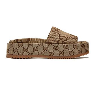 Gucci Angelina Platform Sandal Camel Canvas 623212 UKO00 2580