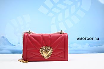 DOLCE & GABBANA Red Calf Leather Medium Devotion Shoulder Bag 14,5x21x3cm