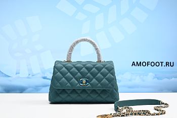 Chanel Coco Handle Flap Quilted Metallic Caviar Gold-tone Mini Turquoise