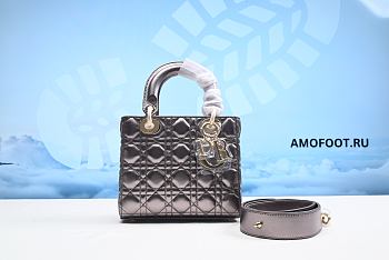 MINI LADY DIOR BAG Opaline Gray Pearlescent Cannage Lambskin 17x15x7cm