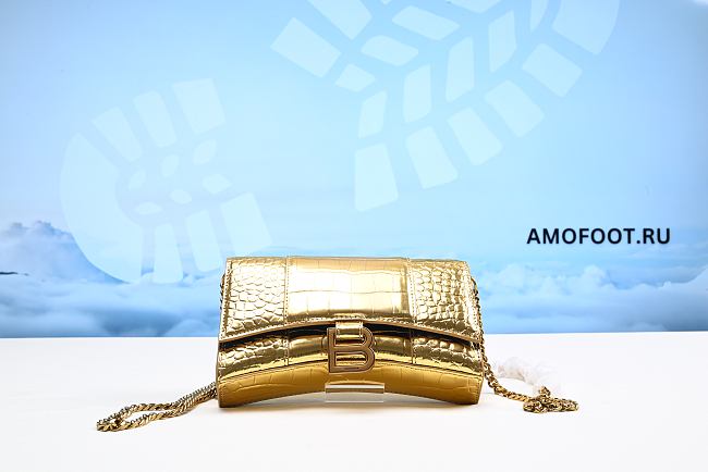 Balenciaga Gold Croc Embossed Hourglass Wallet On Chain - 1