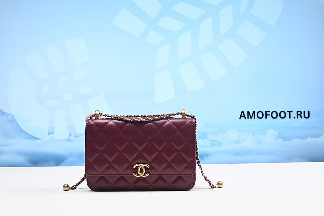 Chanel Mini Flap Bag Calfskin & Gold-Tone Metal Burgundy 12x19x8cm - 1