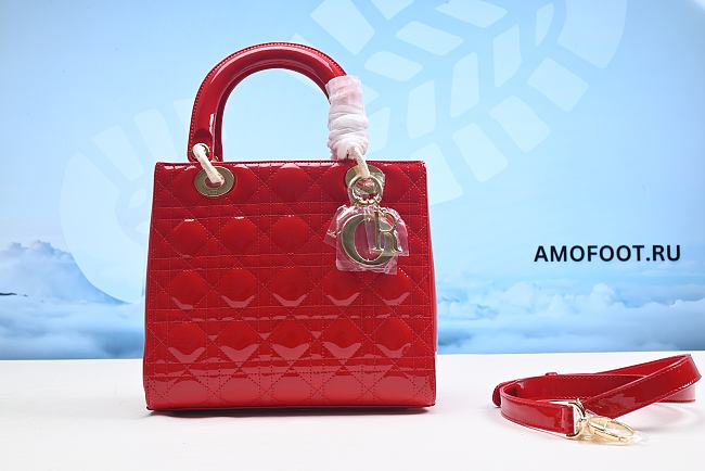 Small Lady Dior Bag Cherry Red Patent Cannage Calfskin 20x17x8cm - 1