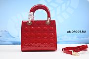 Small Lady Dior Bag Cherry Red Patent Cannage Calfskin 20x17x8cm - 4