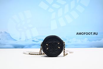 Chanel Black Caviar CC Filigree Round Chain Clutch 12x12x5.5cm