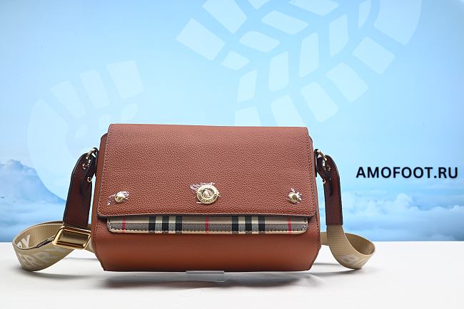 Burberry Vintage Check and Leather Note Crossbody Bag Tan 25cm - 1