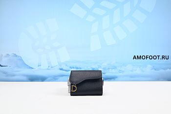 Dior Saddle Wallet Mini Grained Black Gold 11cm