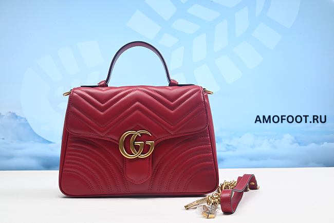 Gucci GG Marmont Top Handle Matelasse Small in Red 27cm - 1