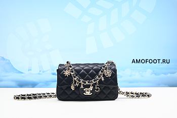 Chanel Quilted Mini Rectangular Flap With Charms Black Lambskin Gold Hardware 20cm