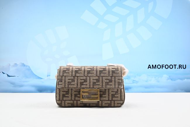 Fendi Baguette Mini Jacquard FF Fabric Bag Brown 24cm - 1