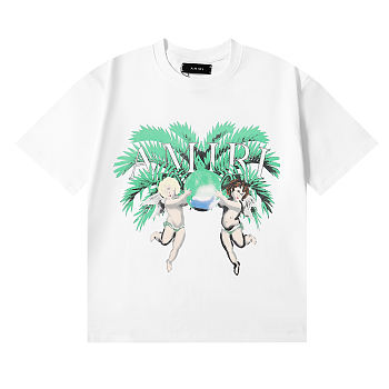 Amiri T-shirt Front logo print Back airbrushed graphics white color
