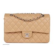 Medium Classic Double Flap Bag Beige Lambskin Silver Hardware 25cm - 1