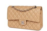 Medium Classic Double Flap Bag Beige Lambskin Silver Hardware 25cm - 4