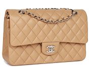 Medium Classic Double Flap Bag Beige Lambskin Silver Hardware 25cm - 2