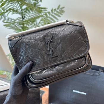 YSL Niki Baby Chain Bag In Crinkled Vintage Leather black color 22cm