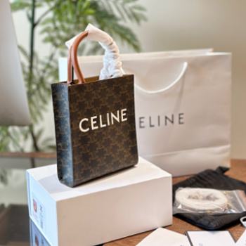 MINI VERTICAL CABAS IN TRIOMPHE CANVAS AND CALFSKIN WITH CELINE PRINTTAN 17cm