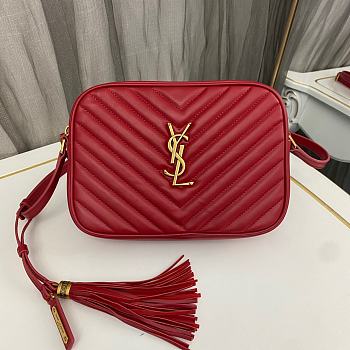 Saint Laurent Lou Quilted Camera Bag Red Calfskin Gold Hardware 23x16x6cm