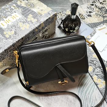 Dior Women Saddle Double Pouch Goatskin-Black 19 x 10.5 x 5cm