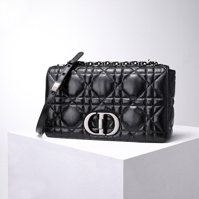 Dior Caro Medium Quilted Macrocannage Calfskin Bag - Black 25.5x15.5x8cm - 1