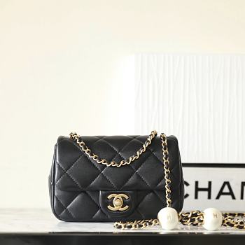 Chanel Mini Square Pearl Flap Bag Black Lambskin 11.5x17x5cm